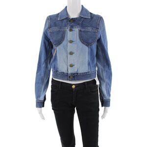 Jean Atelier Womens Button Down Crew Neck Jean Jacket Blue Cotton Size Medium